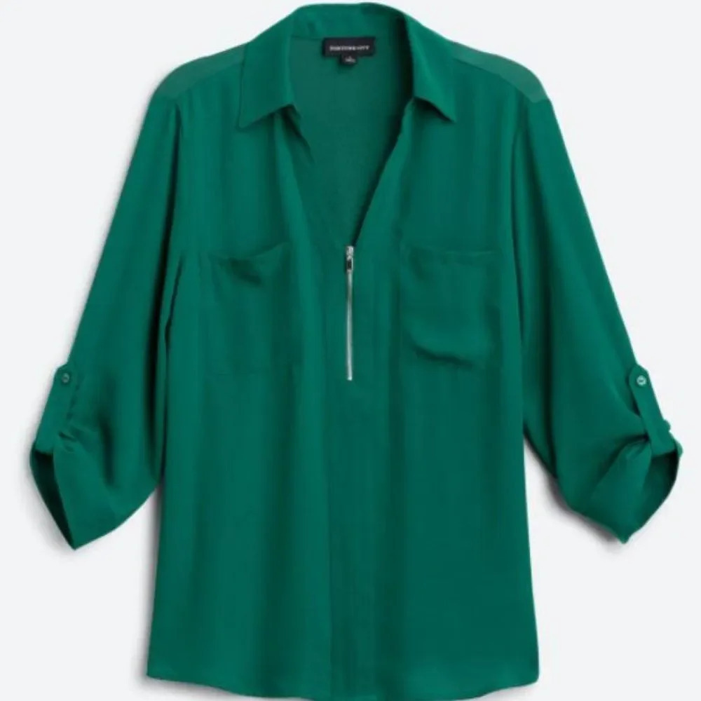 Stichfix FORTUNE + IVY Anita Mixed Material Blouse XL Dark Green